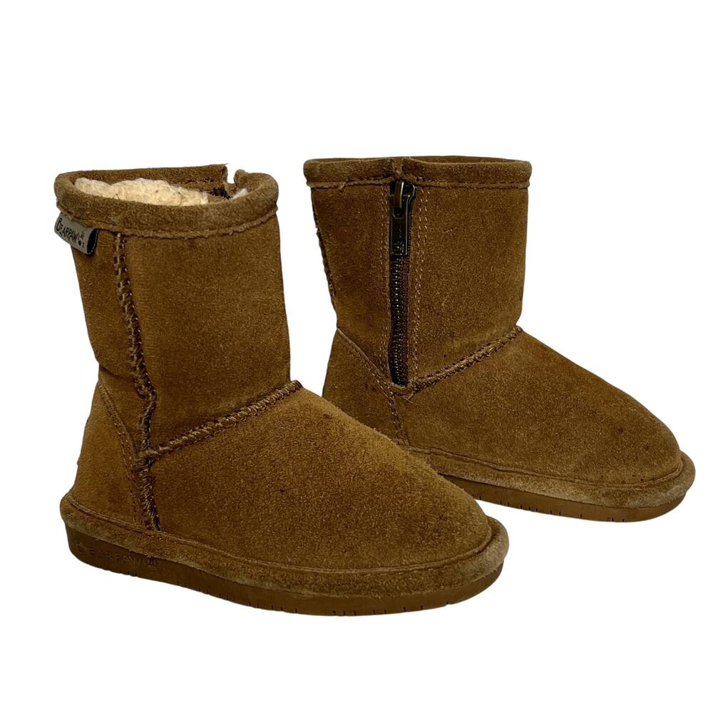 Bearpaw Toddler Suede Boots Size 7 Brown Zip Side Shearling Lined Winter